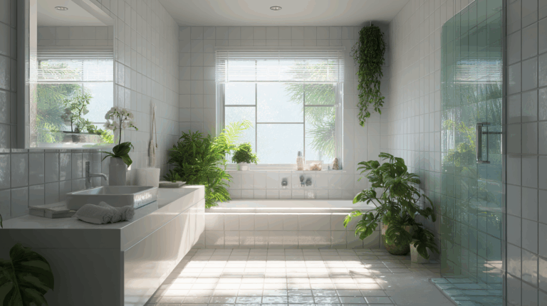 Salle de bains moderne bien ventilée sans trace d’humidité