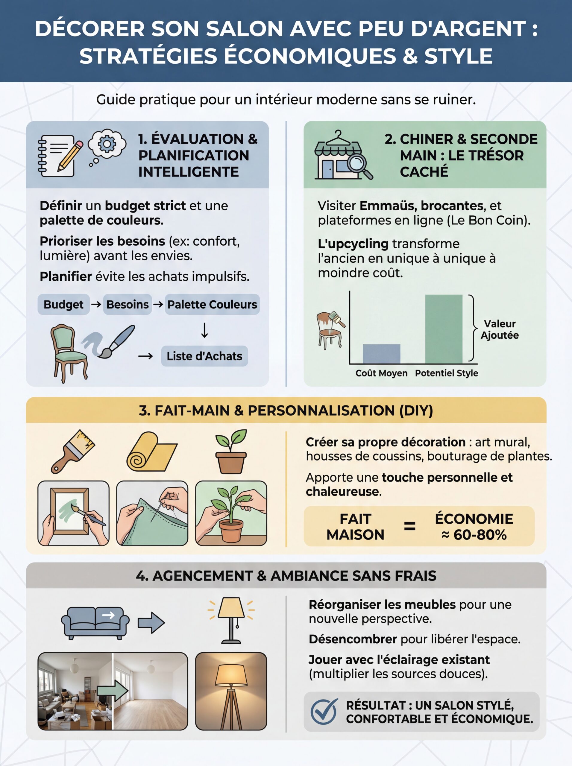 Infographie décorer son salon avec peu d'argent