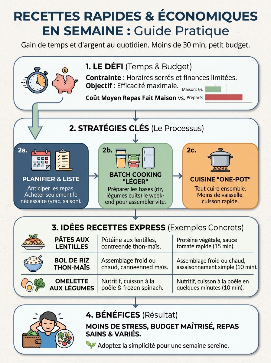 Infographie recettes rapides semaine peu d'argent