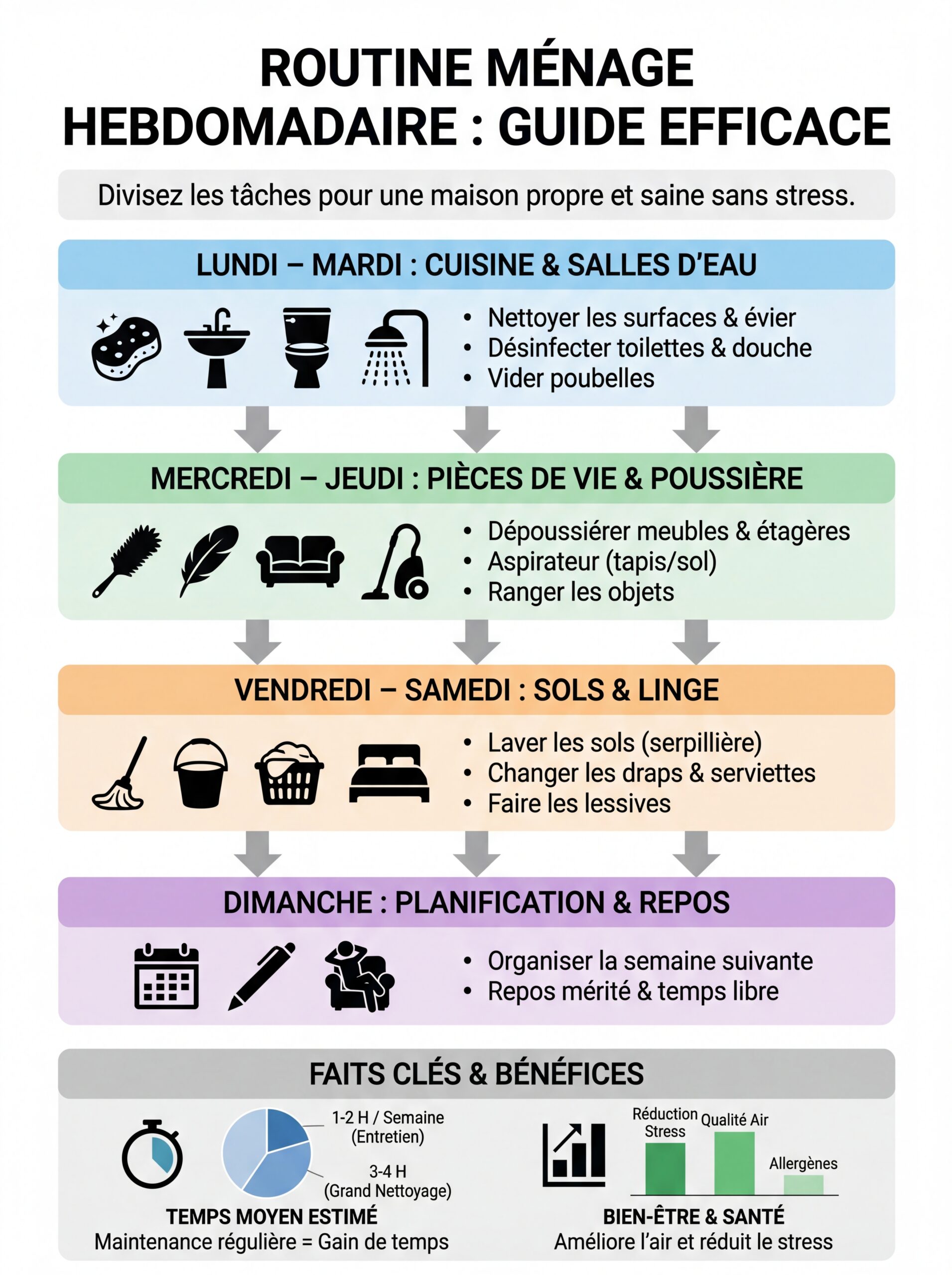 Infographie routine ménage hebdomadaire