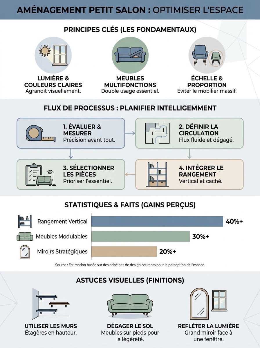 Infographie aménagement petit salon