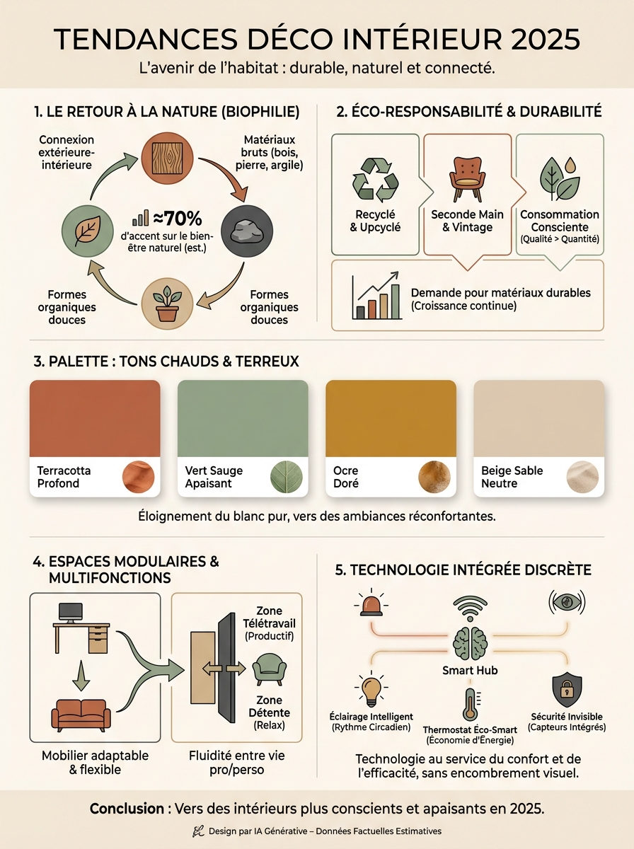Infographie tendances déco intérieur 2025